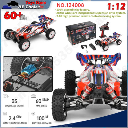 LuxeOrbit 124008 1/12 V8 Brushless RC Car 65Km/H High Speed 4WD Drive Off-Road 2.4G 11.1V 1300mAh RC Car Toy Gift