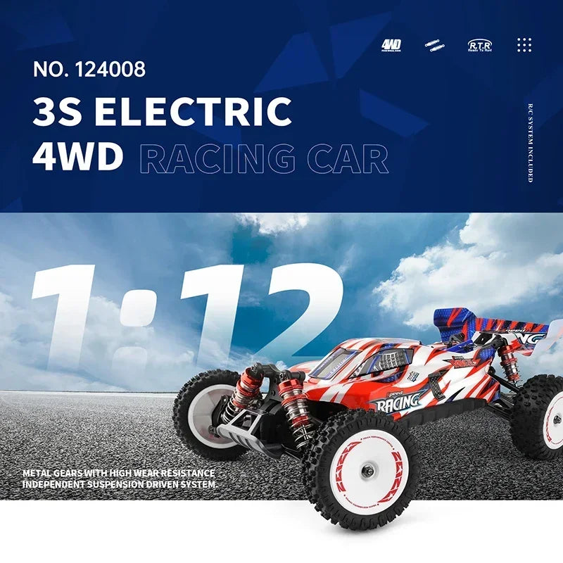 LuxeOrbit 124008 60KM/H 4WD RC Car 3S Professional Racing Car Brushless Electric High Speed Off-Road Drift Remote Control Toys Gift