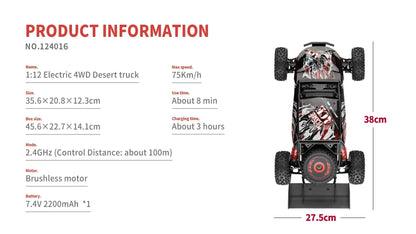 LuxeOrbit 124008 60KM/H RC Car With 3S Battery Professional Racing Car 4WD Brushless Electric Remote Control Cars Children's Toys