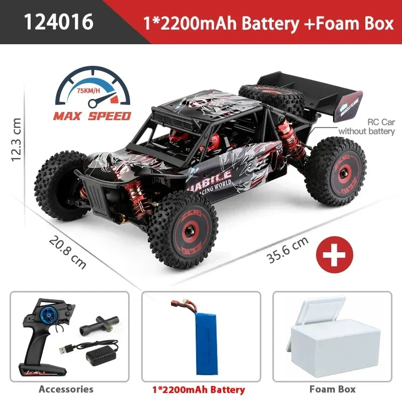 LuxeOrbit 124017 75KM/H 4WD RC Car Professional Monster Truck High Speed Drift Racing Remote Control Cars Children's Toys for Boys