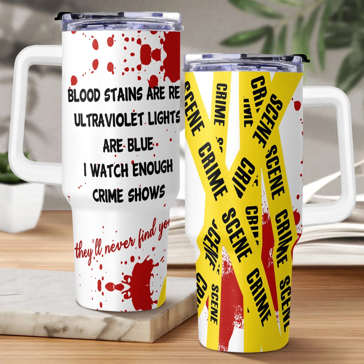 LuxeOrbit 1pc 40oz Blood Stains Are Red Ultraviolet Lights Are Blue Printed on Tumbler with Handle and Straw Double Wall Travel Cup