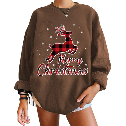 LuxeOrbit Christmas Sweatshirt Women's Merry Christmas Hoodies & Sweatshirts Crew Neck Standard Thickness Santa's Reindeer Christmas Sweat