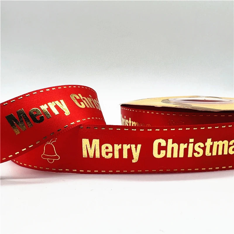 LuxeOrbit 5yards 1inch 25mm Christmas Ribbon Printed Christmas Polyester Ribbon For Handmade Design Christmas Decoration DIY Gift Packing