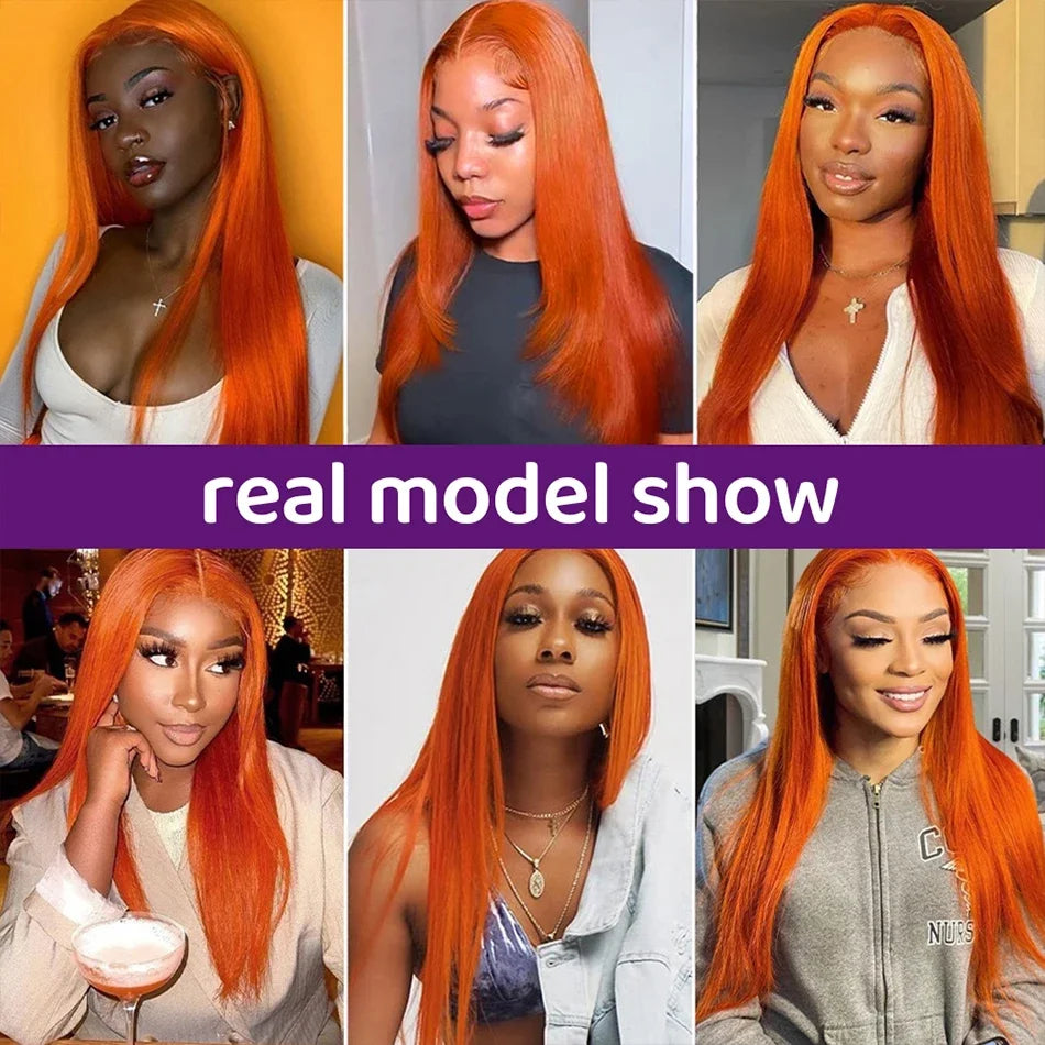 LuxeOrbit 13x6 Ginger Straight Lace Front Human Hair 13x4 HD Transparent Lace Frontal Wig 200 Density  Brazilian Hair For Women