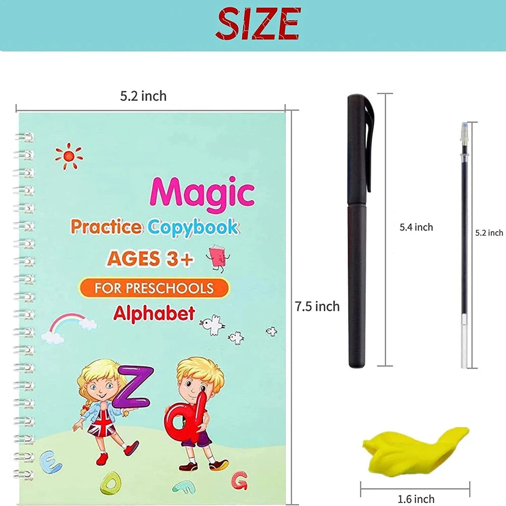 LuxeOrbit 4 Books Pen Magic Copybook Free Wiping Children's Kids Writing Sticker Practice English Copybook For Calligraphy Montessori Gift