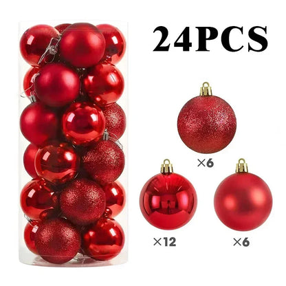 LuxeOrbit 24/pcs 8CM Christmas Ball Ornaments Set Painted Plastics Christmas Tree Pendant Decoration Christmas Decoration Accessories