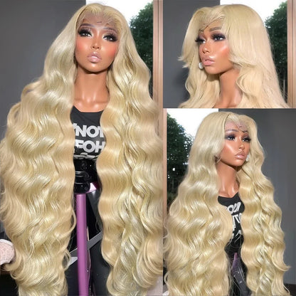 LuxeOrbit 200 Density 613 Curly Blonde Front Human Hair Body wave HD Transparent 13x5 Lace Frontal Wig Brazilian Hair For Black Women