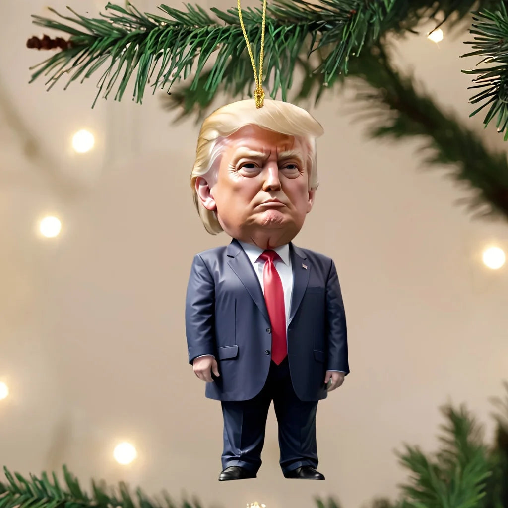 LuxeOrbit Trump-Inspired Acrylic Christmas Decor Hanging Ornament for Car and Tree Perfect Holiday Gift Funny Cartoon Pendant