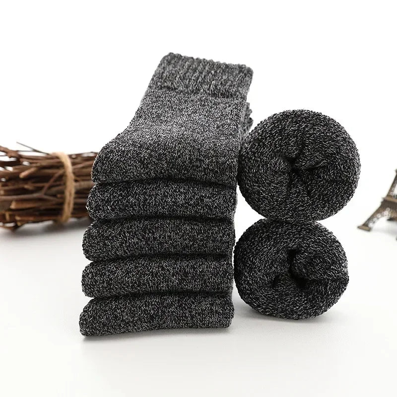 LuxeOrbit 1/5pairs Winter Merino Wool Socks for Men Super Thick Warm High Quality Harajuku Retro Snow Casual Antifreeze Cashmere Socks Men