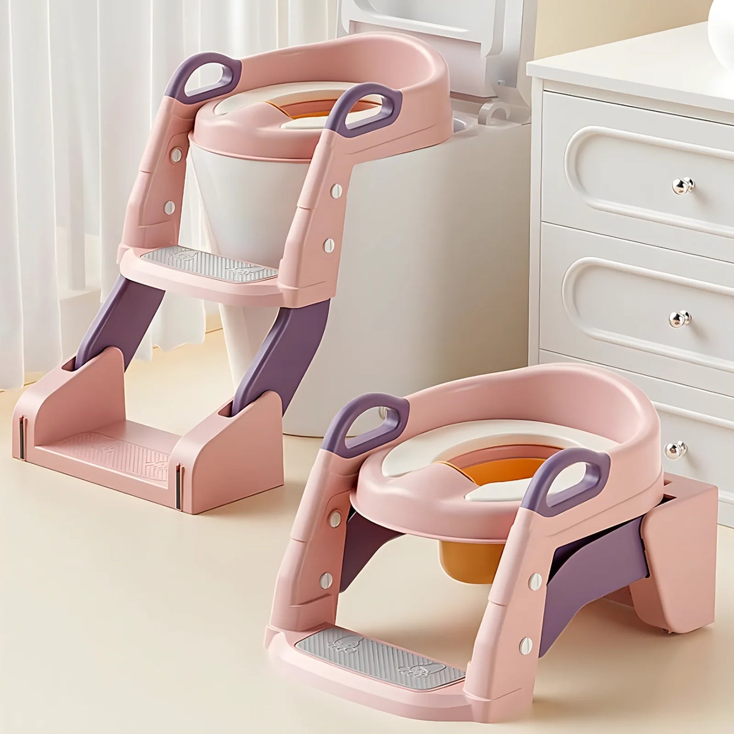 LuxeOrbit 2-in-1 Toilet Potty Training Seat with Step Stool, Adjustable Kids Potty Seat with Anti-Slip Pads and Ladder