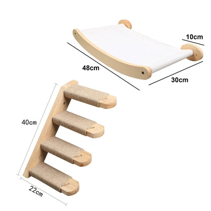 LuxeOrbit Cat Climbing Tree Wall Mounted Wooden Cat Shelves Jumping Furniture Cat Scratching Post Hammock Stairs Playing Climbing Frame