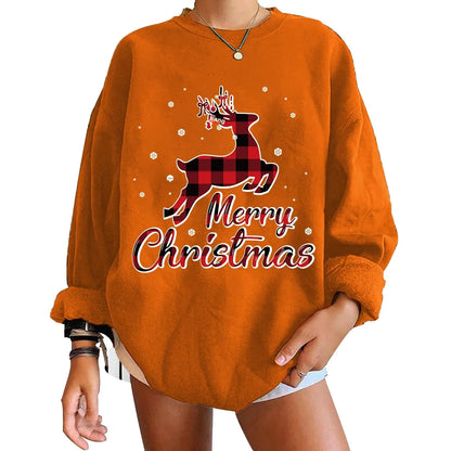 LuxeOrbit Christmas Sweatshirt Women's Merry Christmas Hoodies & Sweatshirts Crew Neck Standard Thickness Santa's Reindeer Christmas Sweat