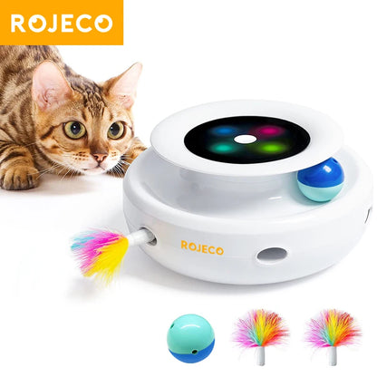 LuxeOrbit 2 in 1 Smart Cat Toys Automatic Feather Fun Ball Toy Set For Cat Dog 5 Modes Electronic Interactive Pet Toy Accessories