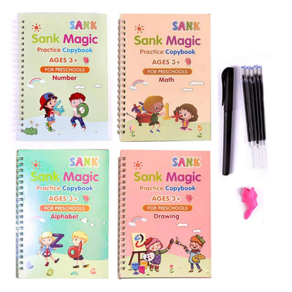 LuxeOrbit 4 Books Pen Magic Copybook Free Wiping Children's Kids Writing Sticker Practice English Copybook For Calligraphy Montessori Gift