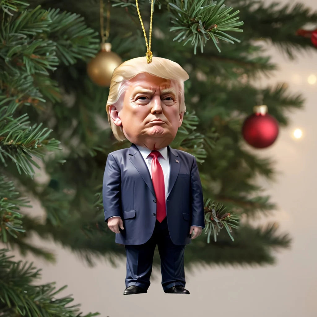 LuxeOrbit Trump-Inspired Acrylic Christmas Decor Hanging Ornament for Car and Tree Perfect Holiday Gift Funny Cartoon Pendant