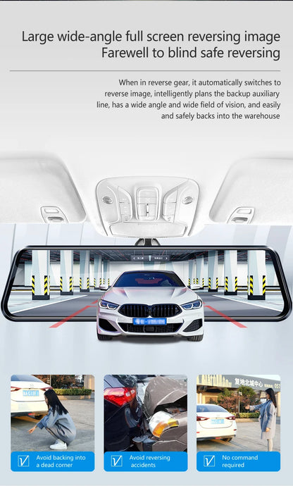 LuxeOrbit 10 Inch Mirror Camera for Car Touch Screen Video Recorder Rearview Mirror Dash Cam Front and Rear Camera Mirror DVR Black Box