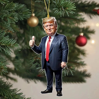 LuxeOrbit Trump-Inspired Acrylic Christmas Decor Hanging Ornament for Car and Tree Perfect Holiday Gift Funny Cartoon Pendant