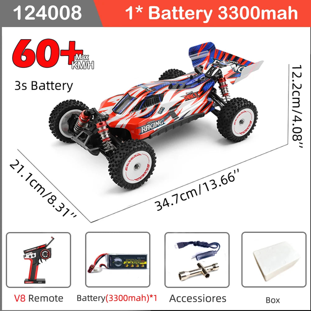 LuxeOrbit 124008 1/12 V8 Brushless RC Car 65Km/H High Speed 4WD Drive Off-Road 2.4G 11.1V 1300mAh RC Car Toy Gift