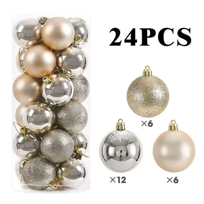 LuxeOrbit 24/pcs 8CM Christmas Ball Ornaments Set Painted Plastics Christmas Tree Pendant Decoration Christmas Decoration Accessories