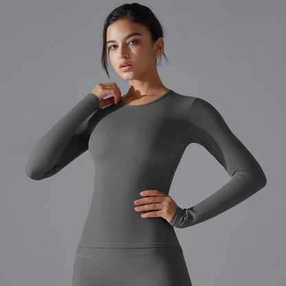 LuxeOrbit Yoga Shirts For Women Long Sleeve Winter Fitness Running Gym Clothes Workout Dry Fit Breathable High Elastic Sports Top