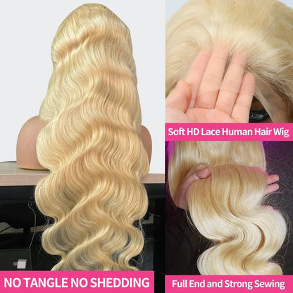 LuxeOrbit 13x6 Lace Front Human Hair WigHD Transparent 613 Blonde Body Wave Brazilian 13x4 Lace Frontal Wig PrePlucked For Women