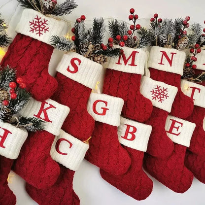 LuxeOrbit Xmas 2024 Decor Christmas Socks Knitting Snowflake Letter Stocking Christmas Tree Decoration Home 2025 New Year Ornament Gift