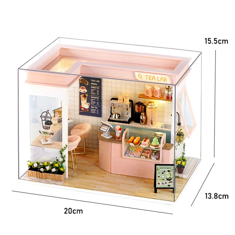 LuxeOrbit DIY 3D Puzzles Wooden Toy Miniature Dollhouse Handmade Doll House Model Building Kits Coffee House Toys For Children Gifts