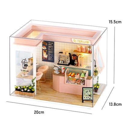 LuxeOrbit DIY 3D Puzzles Wooden Toy Miniature Dollhouse Handmade Doll House Model Building Kits Coffee House Toys For Children Gifts