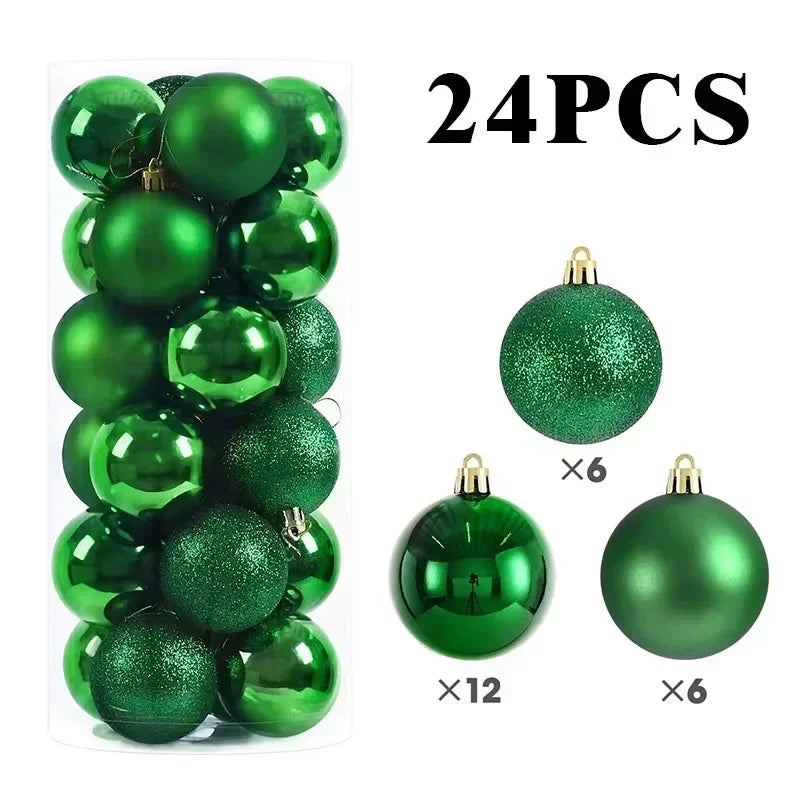 LuxeOrbit 24/pcs 8CM Christmas Ball Ornaments Set Painted Plastics Christmas Tree Pendant Decoration Christmas Decoration Accessories