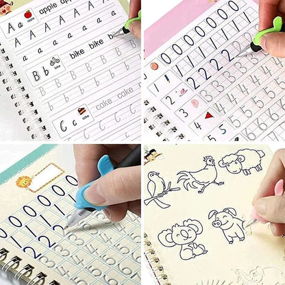 LuxeOrbit 4 Books Pen Magic Copybook Free Wiping Children's Kids Writing Sticker Practice English Copybook For Calligraphy Montessori Gift