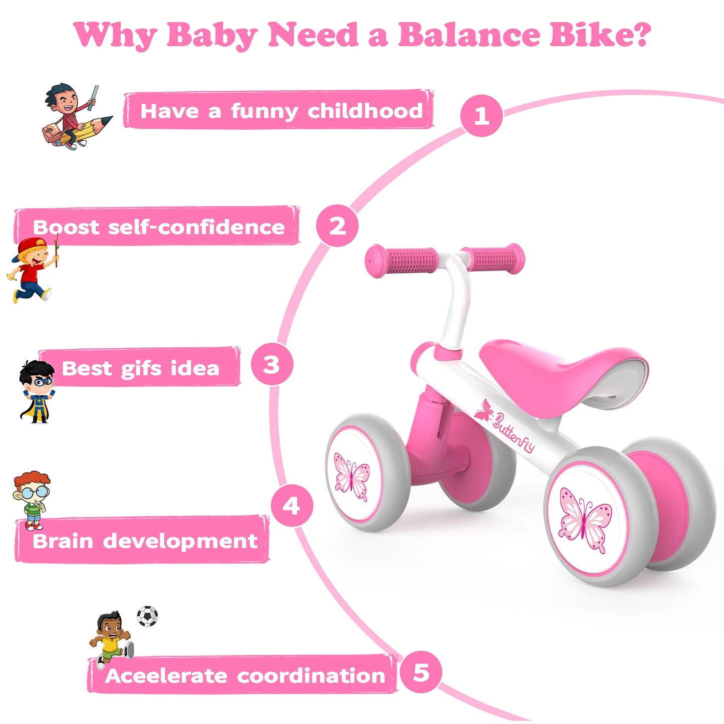 LuxeOrbit Baby Balance Bike 1 Year Old, Toddler Bike For One Year Old Girl Birthday Gift, 1-3 Years Toddler First Bike With No Pedal & Sil