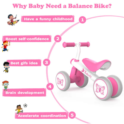 LuxeOrbit Baby Balance Bike 1 Year Old, Toddler Bike For One Year Old Girl Birthday Gift, 1-3 Years Toddler First Bike With No Pedal & Sil