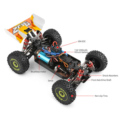 LuxeOrbit WLtoys XKS 144010 Remote Control Car Off-Road Car High Speed 75km/h 1/14 2.4GHz Racing Car 4WD RTR with Metal Chassis