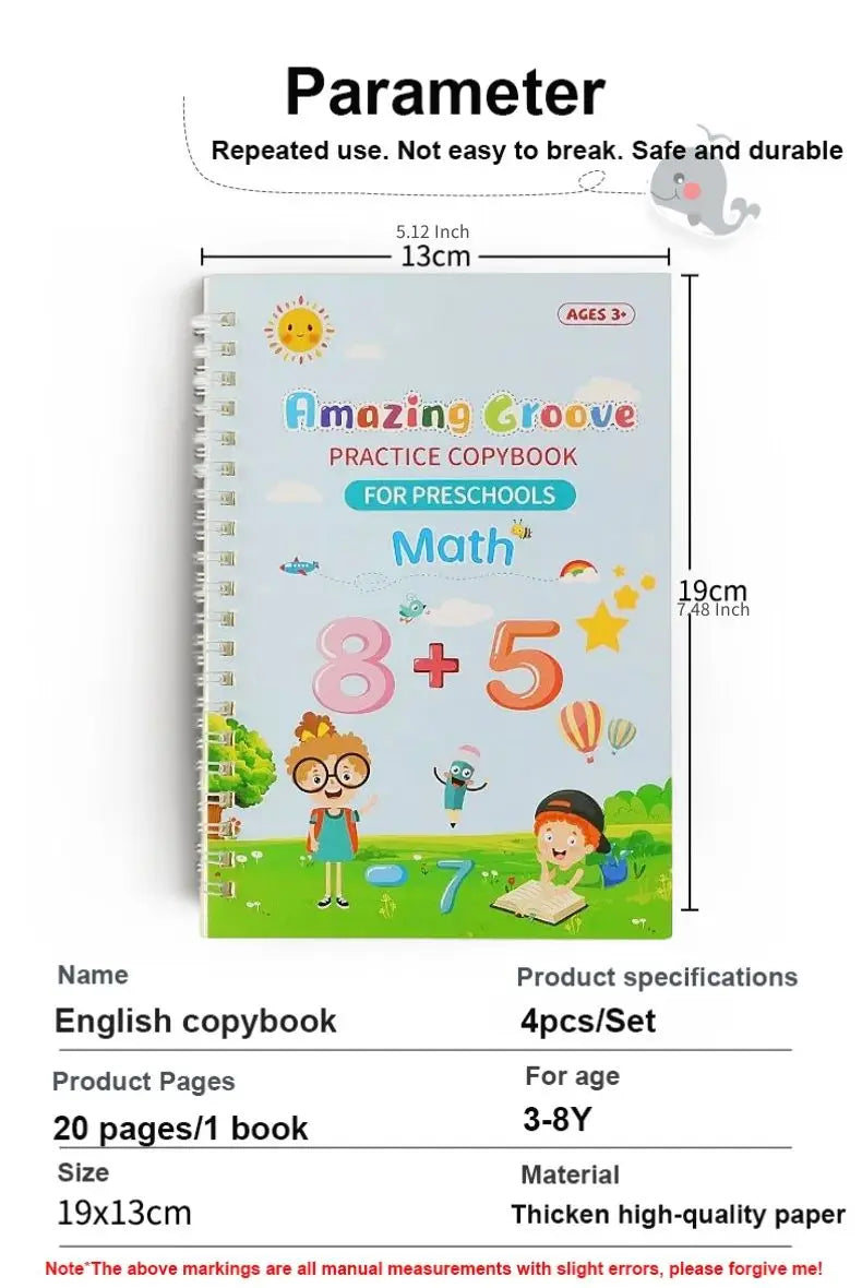 LuxeOrbit Copy Book Magic Practice Children's Book Reusable Free Wipe Children's Toys Writing Stickers English Copy Book Practice Parent