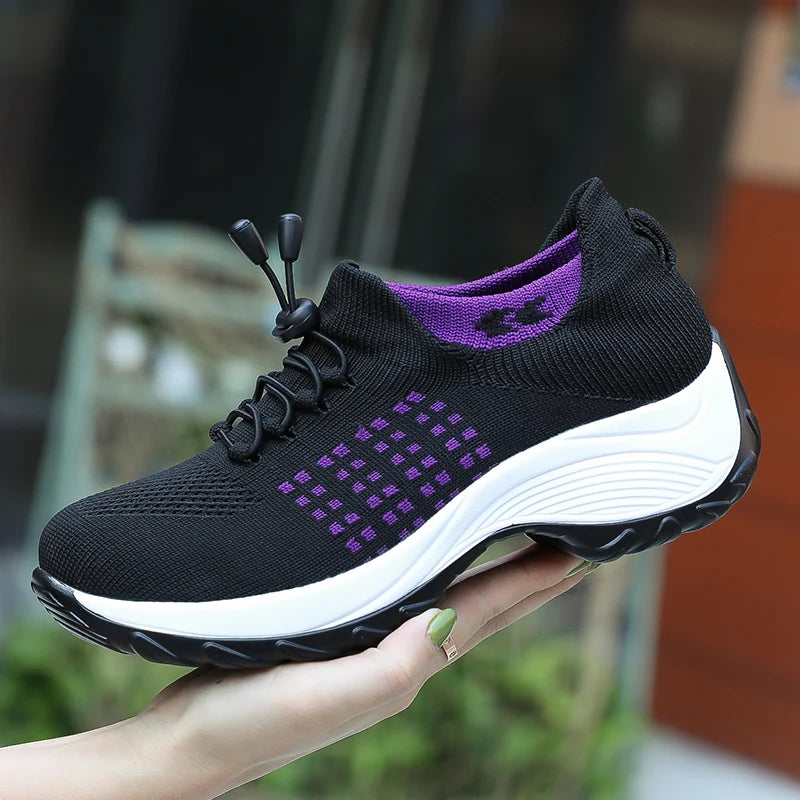 LuxeOrbit Women Walking Trainers Fashion Fly Weaving Sock Sneakers Breathe Comfort Nursing Shoes Casual Platform Loafers Non-Slip