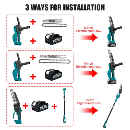 LuxeOrbit  5.0Ah 6 Inch 8 Inch Mini Brushless Electric Saw Rechargeable Chain Saw Wood Cutter Pruning Garden Power Tools