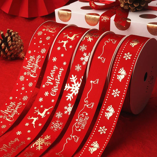 LuxeOrbit 5yards 1inch 25mm Christmas Ribbon Printed Christmas Polyester Ribbon For Handmade Design Christmas Decoration DIY Gift Packing