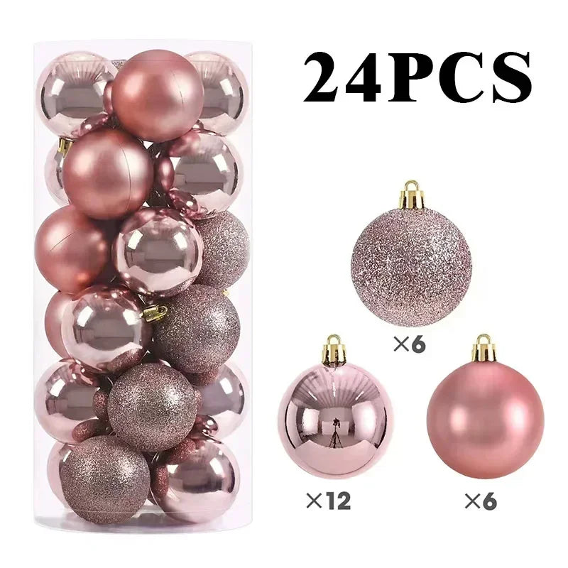 LuxeOrbit 24/pcs 8CM Christmas Ball Ornaments Set Painted Plastics Christmas Tree Pendant Decoration Christmas Decoration Accessories