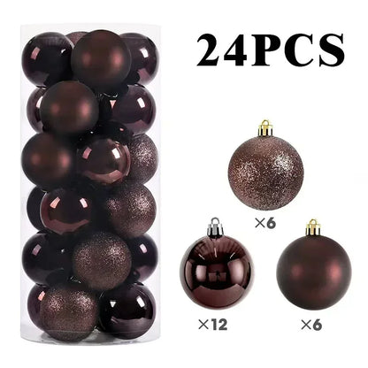 LuxeOrbit 24/pcs 8CM Christmas Ball Ornaments Set Painted Plastics Christmas Tree Pendant Decoration Christmas Decoration Accessories