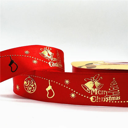 LuxeOrbit 5yards 1inch 25mm Christmas Ribbon Printed Christmas Polyester Ribbon For Handmade Design Christmas Decoration DIY Gift Packing