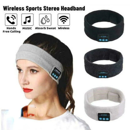 LuxeOrbit Wireless Stereo Bluetooth 5.0 Headphone Running Sleeping Earphone Headset Knit Sports Music Headband Eye Mask With MIC Long Life