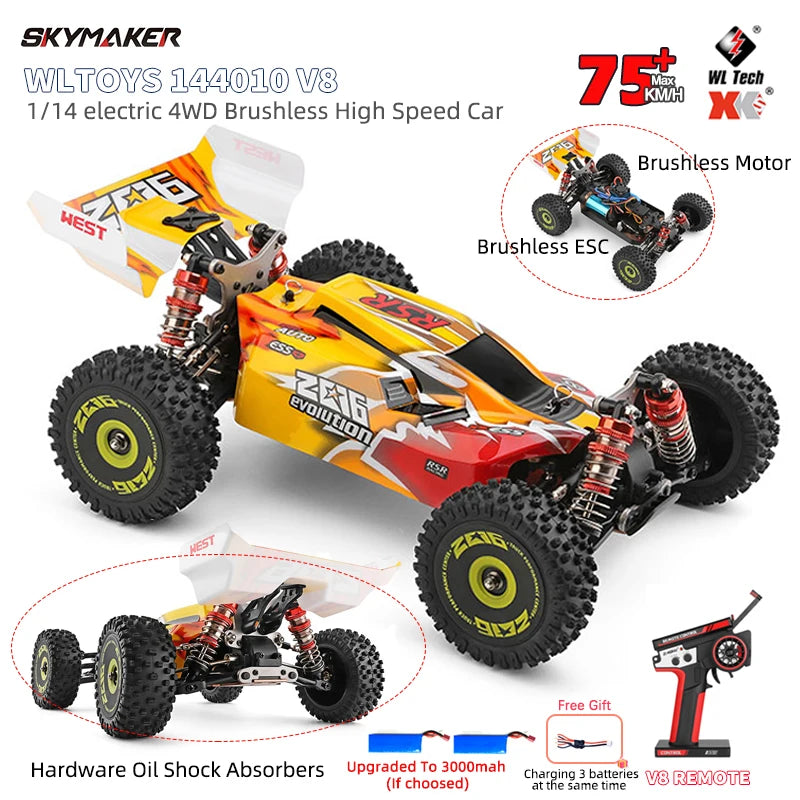 LuxeOrbit 144010 V8 RC Car Brushless 1:14 75Km/H High Speed Metal 4WD Drive Off-Road 2.4G Transmitter 1/14 RC Racing Car  VS 144010