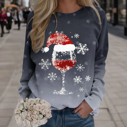 LuxeOrbit Sweatshirt For Women Merry Christmas Cute Cartoon Elk Print O Neck Pullvers Tops Oversize Loose Casual Long Sleeve Hoodie Autumn