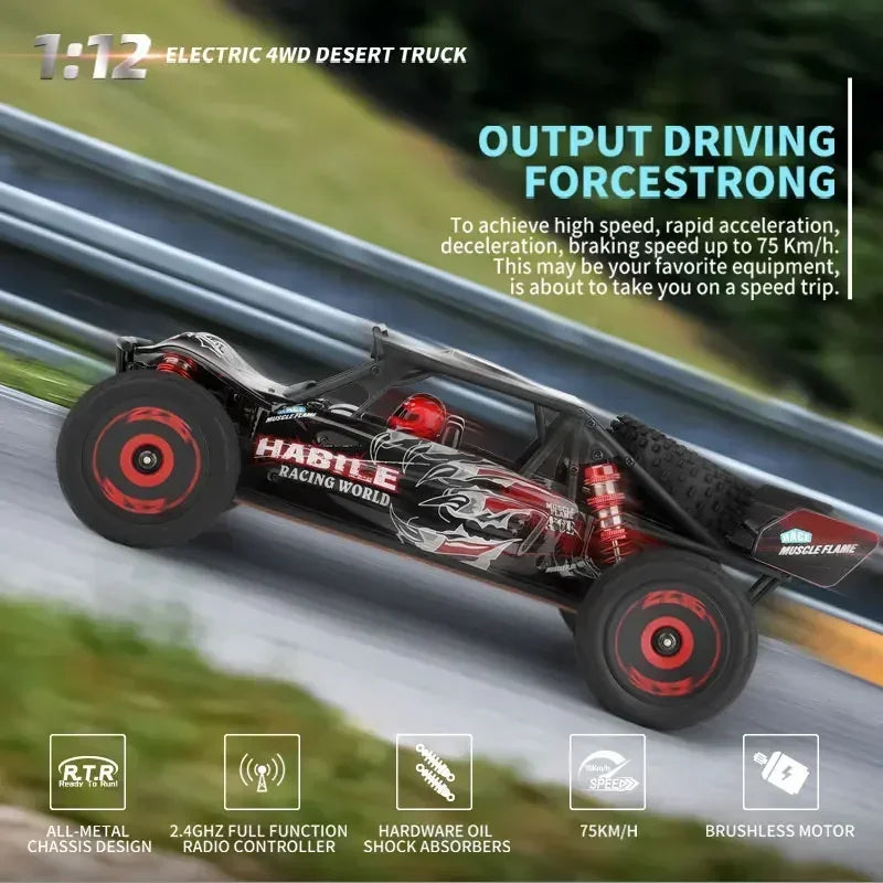 LuxeOrbit 124008 60KM/H RC Car With 3S Battery Professional Racing Car 4WD Brushless Electric Remote Control Cars Children's Toys