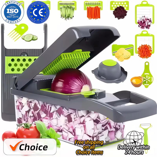 LuxeOrbit 14/16 in 1 Multifunctional Vegetable Chopper Handle Food Grate Food Chopper Vegetable Slicer Dicer Cut Kitchen Items cocina