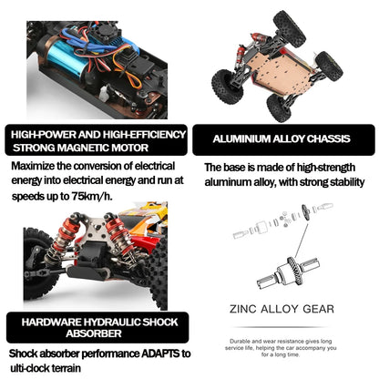 LuxeOrbit 144010 And 144001 RC Cars  2.4G 4WD Remote Control Car 75 KM/H High Speed Metal Chassis Electric Racing for Children Gift