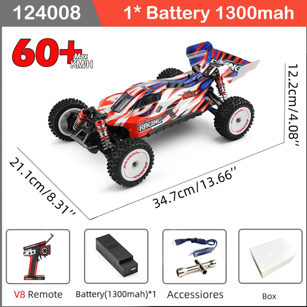 LuxeOrbit 124008 1/12 V8 Brushless RC Car 65Km/H High Speed 4WD Drive Off-Road 2.4G 11.1V 1300mAh RC Car Toy Gift