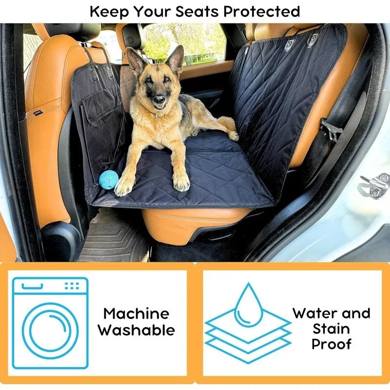 LuxeOrbit Car Seat Cover Waterproof Dog Car Seat Cover with Mesh Window and Storage Pockets Dogs Car Backseat Extender SUV Car Travel Bed