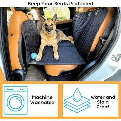 LuxeOrbit Car Seat Cover Waterproof Dog Car Seat Cover with Mesh Window and Storage Pockets Dogs Car Backseat Extender SUV Car Travel Bed