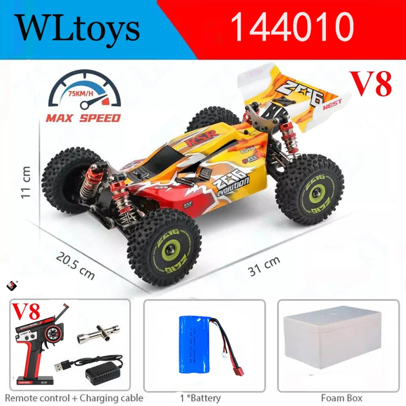 LuxeOrbit 144010 And 144001 RC Cars  2.4G 4WD Remote Control Car 75 KM/H High Speed Metal Chassis Electric Racing for Children Gift